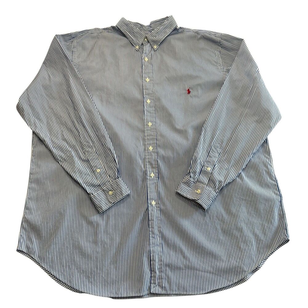 Ralph Lauren Mens LS Shirt 3XLT Blue/White Striped Button Down Classic Fit Tall - Picture 3 of 7
